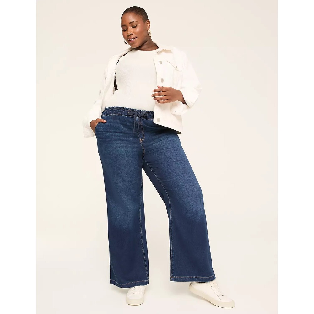 Lane‎ Bryant Womens Plus High Rise Pull On Wide Leg Jeans Dark Wash Size 26